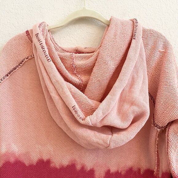 Free People We The Free Distressed Hoodie Pink Frayed Beachy Small 100% Cotton - Picture 7 of 9